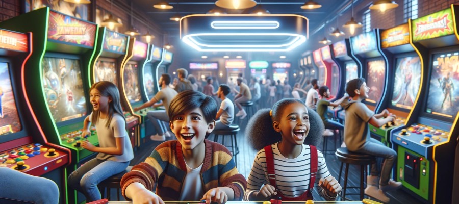 kids at the arcade